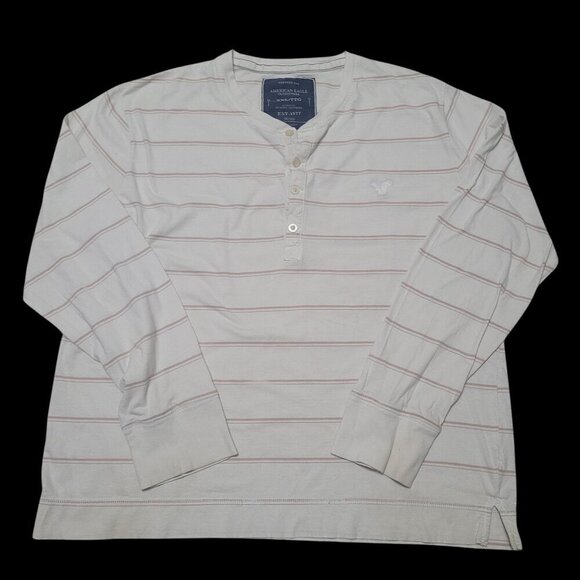 Y2K American Eagle Outfitters Vintage Fit Striped Henley Shirt‎ XXL Preppy Retro - Picture 1 of 8